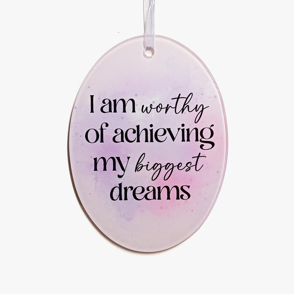 Affirmation Oval Glass Hanging: Biggest Dreams