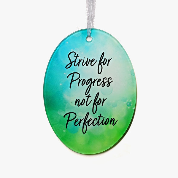 Motivational Round Glass Ornament: Progress