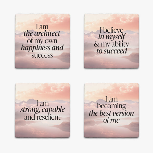 Affirmation Ceramic Coaster Set: Best Version (Pack of 4)