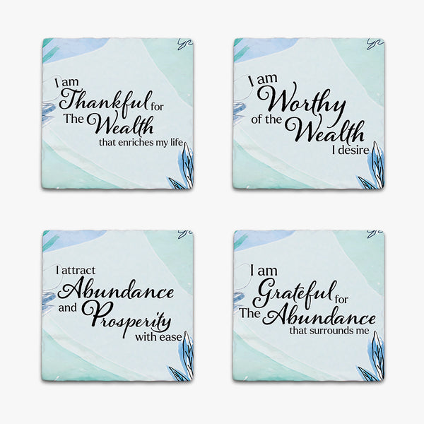 Affirmation Ceramic Coaster: Worthy of Wealth (Pack of 4)