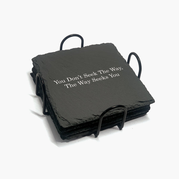 Zen Marble Stone Slate Coaster Set: Seek The Way (Pack of 4)