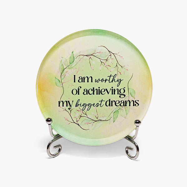 Affirmation Round Glass Display: Worthy