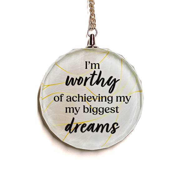 Affirmation Round Glass Hanging: Worthy