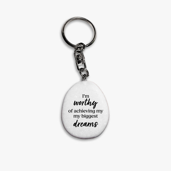 Affirmation Oval Marble Keychain Worthy