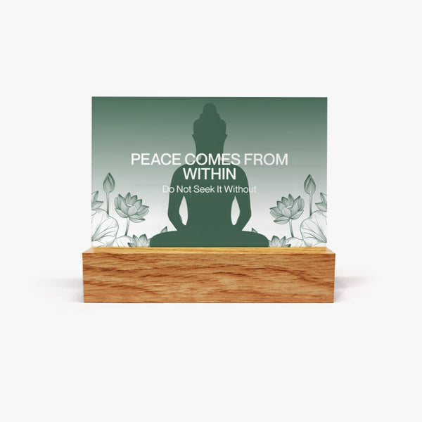 Zen Glass Display with Wooden Stand: Peace