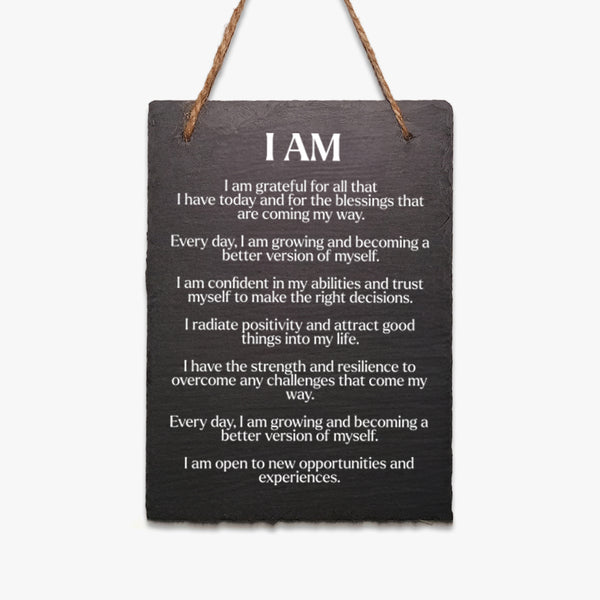 Affirmation Hanging Stone Slate: I Am