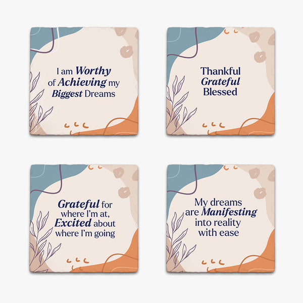 Affirmation Ceramic Coaster Set: Achieving Dreams (Pack of 4)