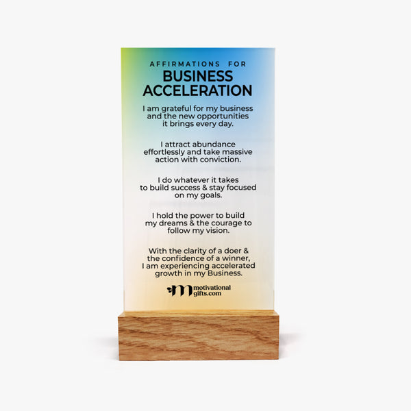 Affirmation Glass Stand Display: Business Acceleration