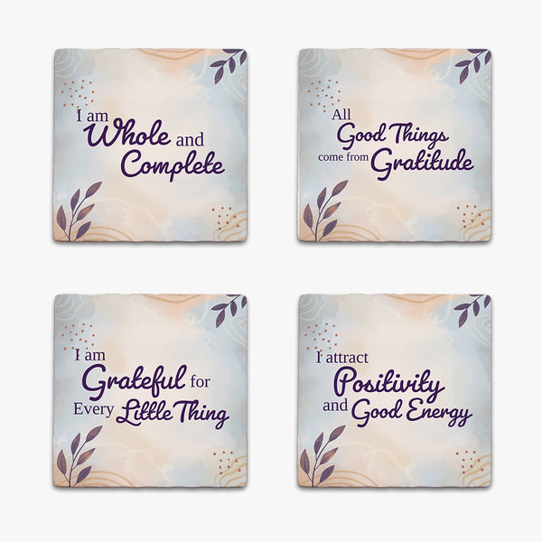 Grateful Ceramic Coaster Set: Positivity & Gratitude (Pack of 4)