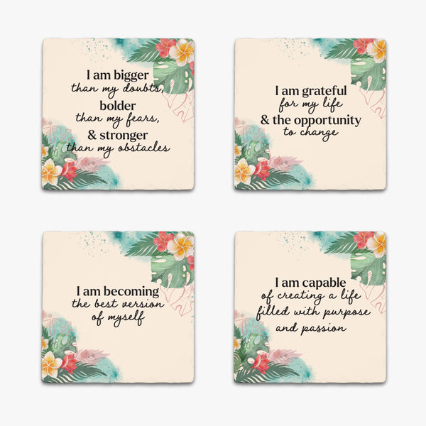 Affirmation Ceramic Coaster Set: Empowered Mindset (Pack of 4)