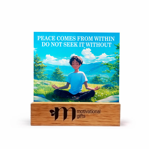 Zen Glass Display with Wooden Stand: Peace