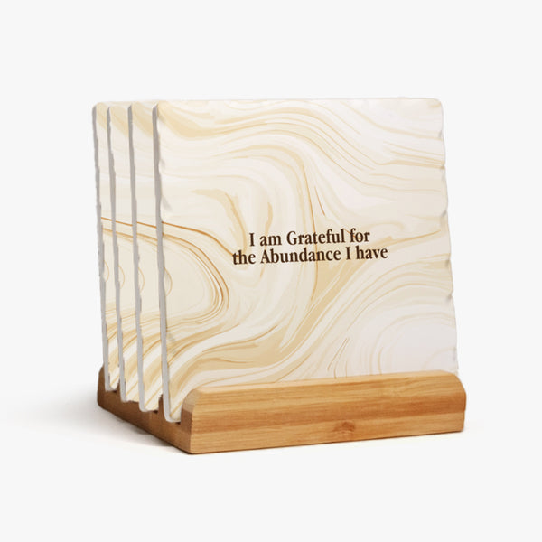 Grateful Square Ceramic Coasters : Abundant Gratitude (Set of 4)