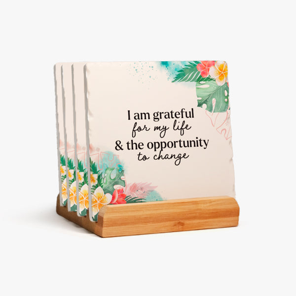 Affirmation Ceramic Coaster Set: Empowered Mindset (Pack of 4)