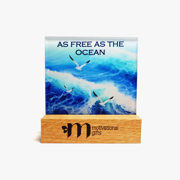 Zen Glass Display with Wooden Stand: Ocean