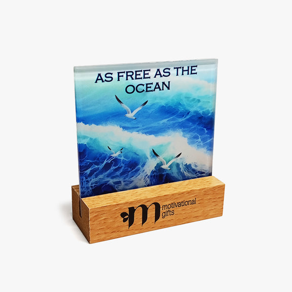 Zen Glass Display with Wooden Stand: Ocean – Motivational Gifts