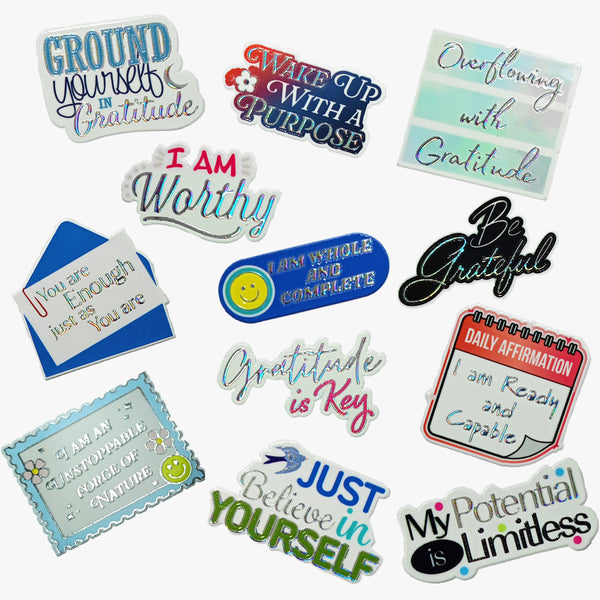 Motivational Sticker Set: Affirmation & Gratitude (Silver)