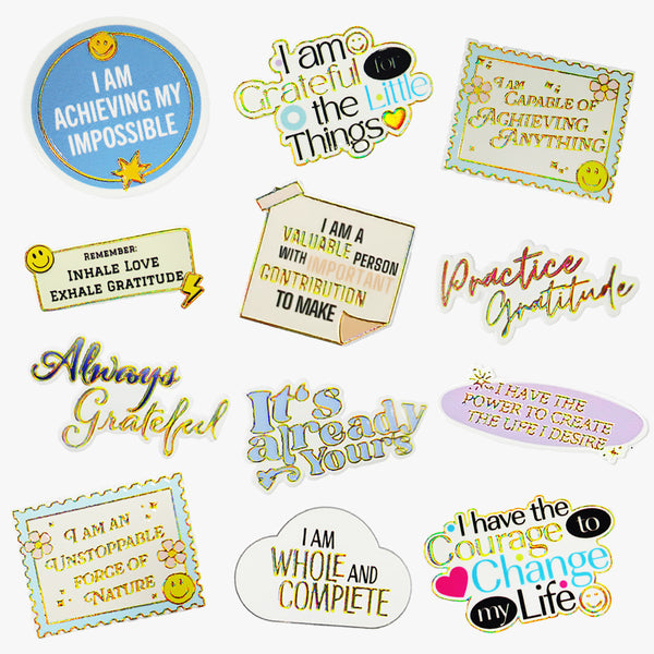 Motivational Sticker Set: Affirmation & Gratitude (Golden)