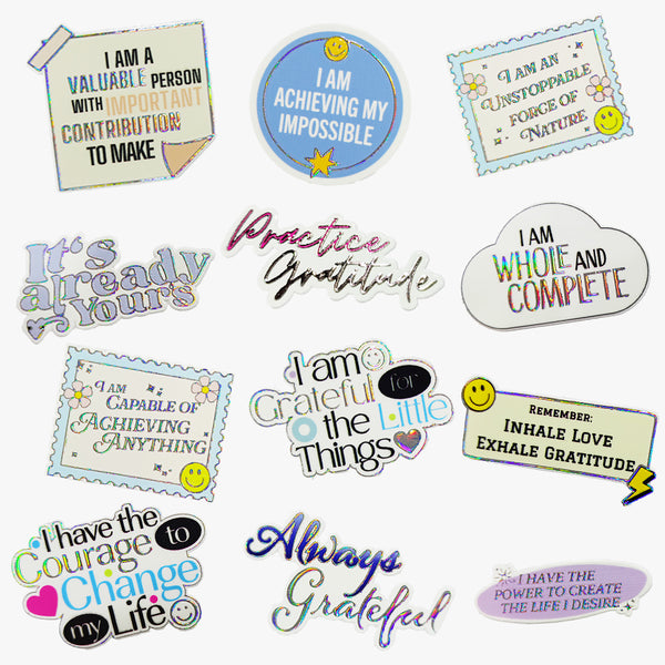 Motivational Sticker Set: Affirmation & Gratitude (Silver)